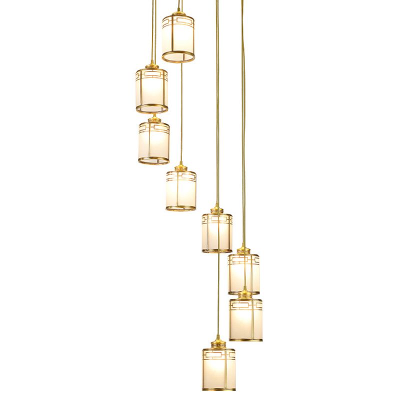 Lampada a sospensione cilindrica bianca in vetro bianco glassata Modern Modern Brass Multiple Hanging Lights for Duplex House