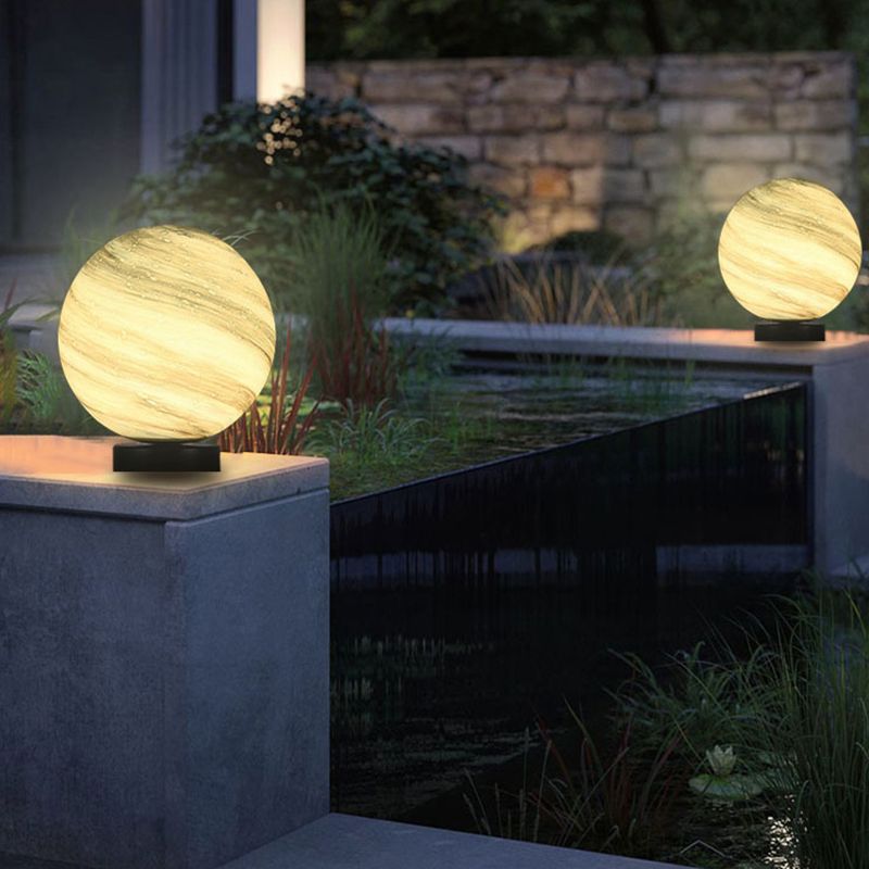 Glass Ball Shape Outdoor Lights Modern Style 1 Light Solar Pillar Lamp