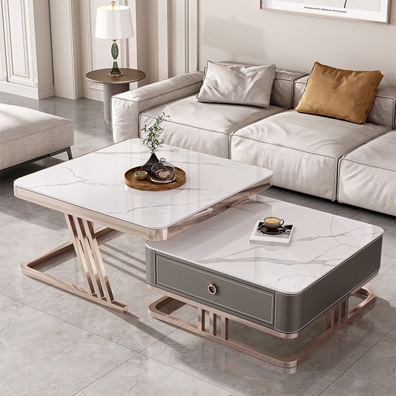 Square Coffee Table Glass Top Coffee Table Set with Golden Legs