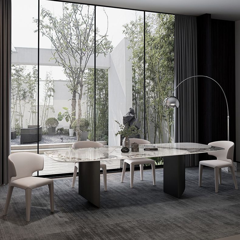Metal Modern Rectangle Dining Table Sintered Stone Top Table for Home