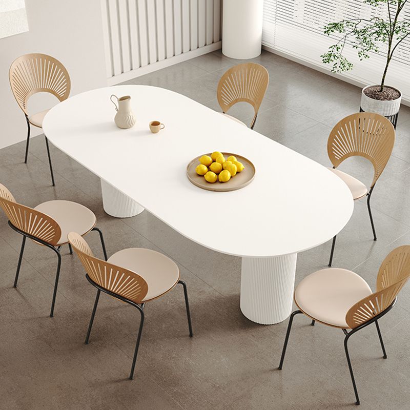 White Oval Dining Table Stone Top Dining Table with Double Pedestal