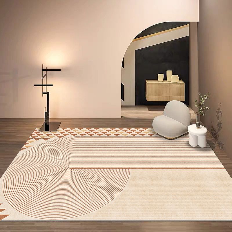 Modern Geometric Pattern Carpet Orange Polyester Area Rug Anti-Slip Easy Care Rug for Home Decor