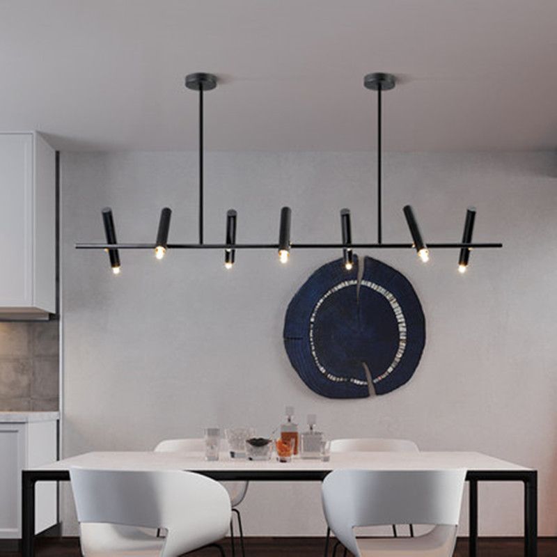 Black Linear LED Island Chandelier Lights Metal New Modern Hanging Lamp for Dining Room