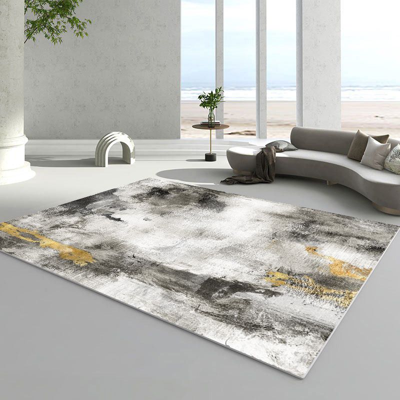 Grey Modern Area Carpet Tie-Dye Pattern Polyester Area Rug Easy Care Rug for Living Room