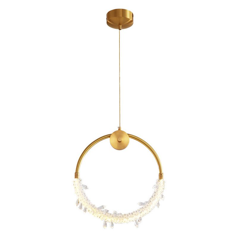 Circle Hanging Light Fixture Minimalist Style Metal LED Gold Pendant Ceiling Light