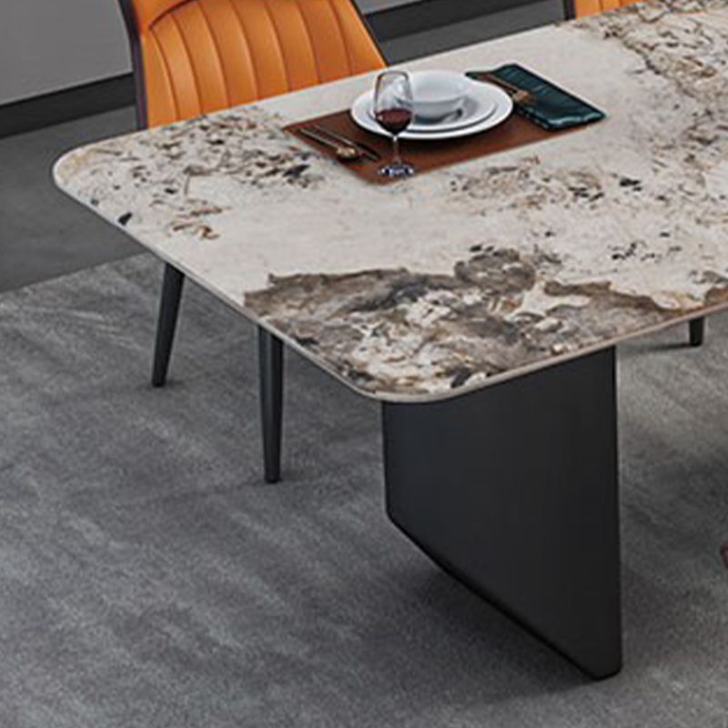 Rectangle Black Base Dining Site Table Modern Stone Double Pedestal Table