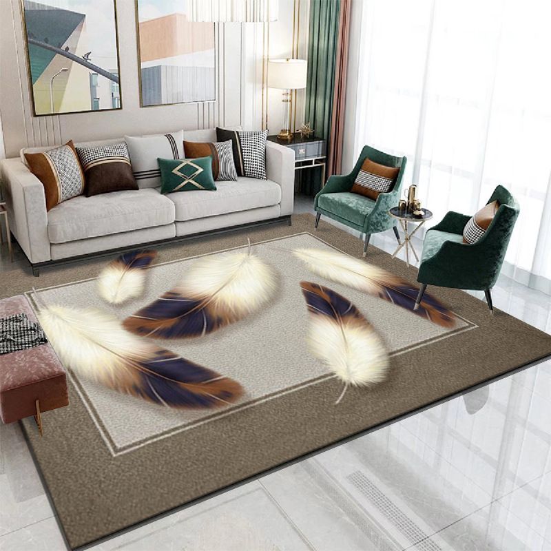 Gray Modern Rug Polyester Feather Rug Non-Slip Backing Rug for Drawing Room