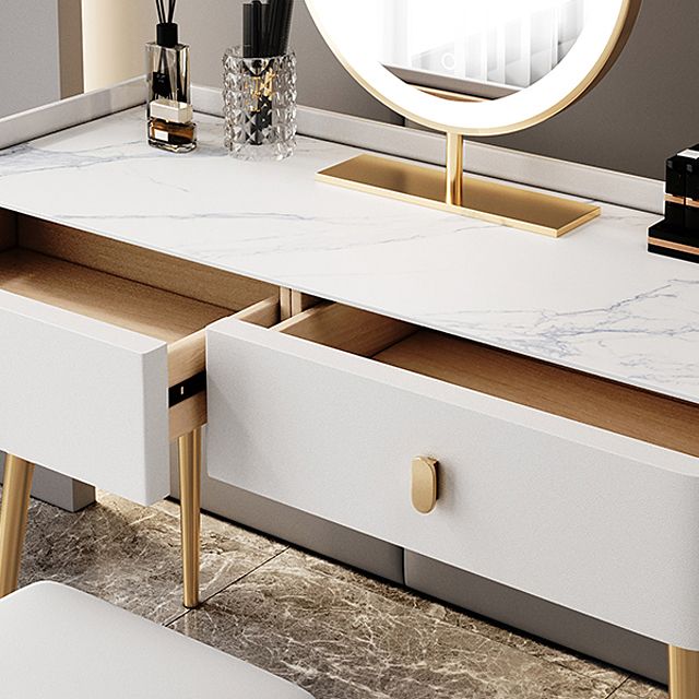 Glam Marble Makeup Vanity Set With Drawer for Bedroom in White