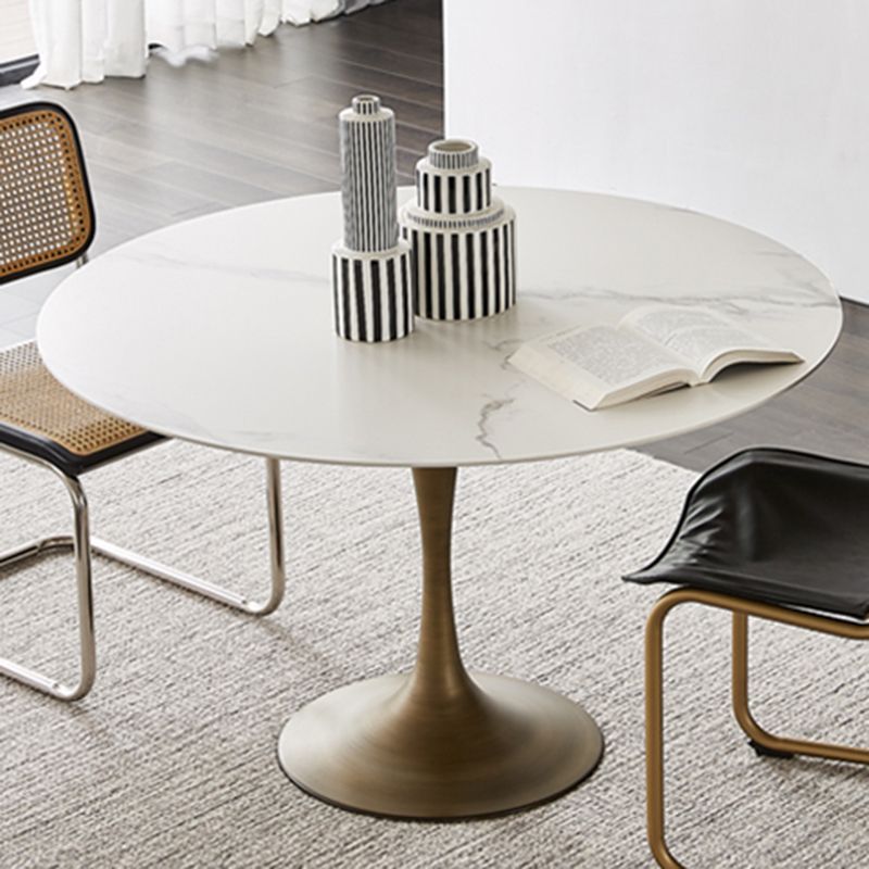 Contemporary Round Dining Table Sintered Stone Table with Brass Tulip Base