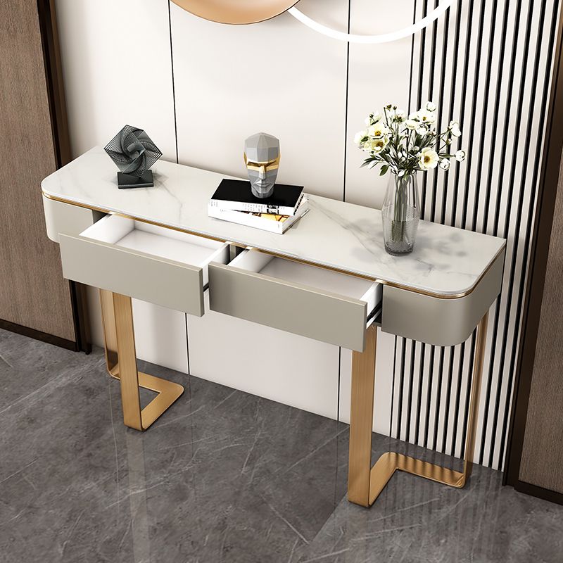 2 Drawers Console Table Modern Stone Accent Table for Hall , 33.46" Tall