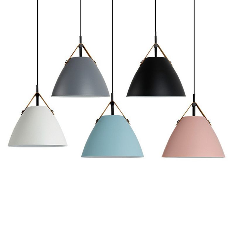 Macaron Conical Pendant lampe métallique 1 plafond de salle de tête avec diffuseur acrylique et bracelet en cuir