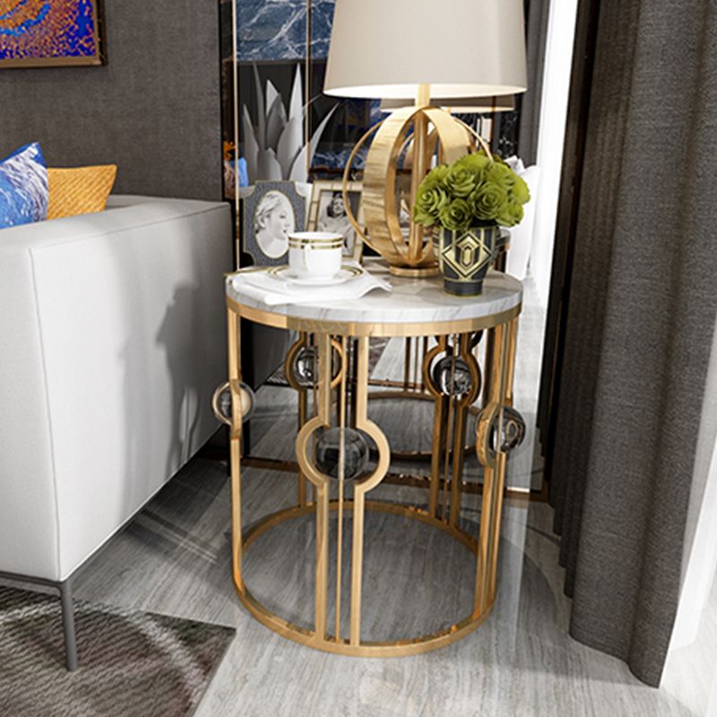 Glam Round Sofa Side Accent Table with Drum Base for Living Room