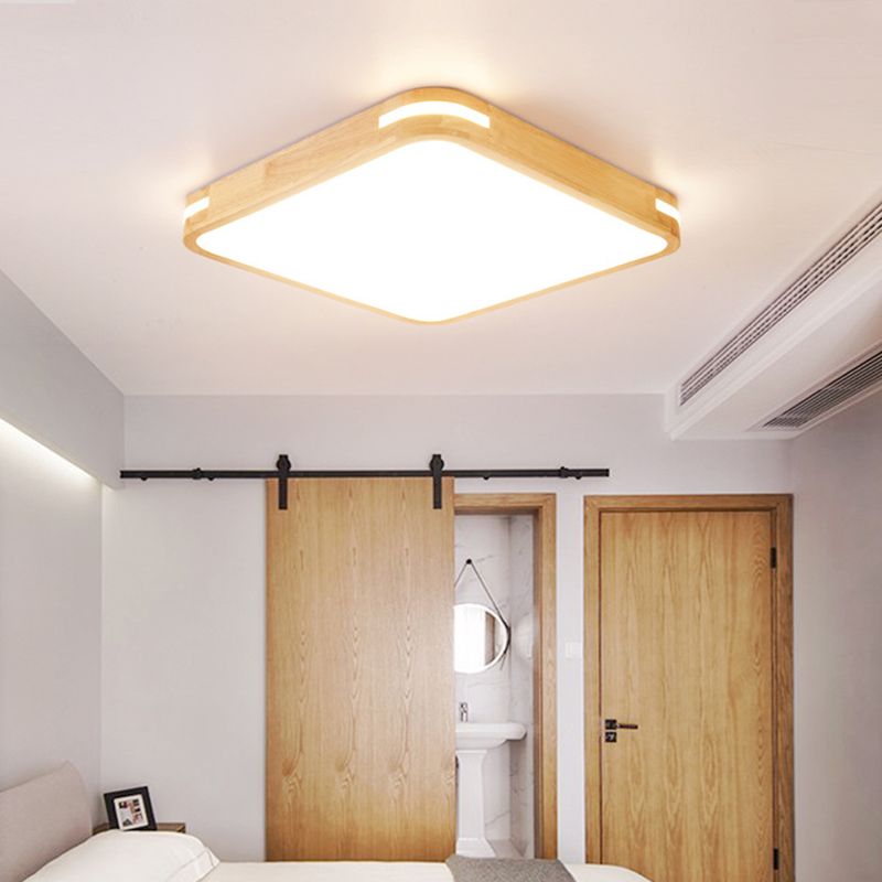 Plafonnier carré moderniste en bois beige, lampe LED à encastrer en blanc/lumière chaude/naturelle, 12"/16"/19,5"/23,5" de large
