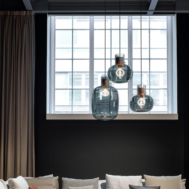 Glass Drum Pendant Light in Modern Creative Style Wrought Iron Hanging Lamp for Interior Spaces