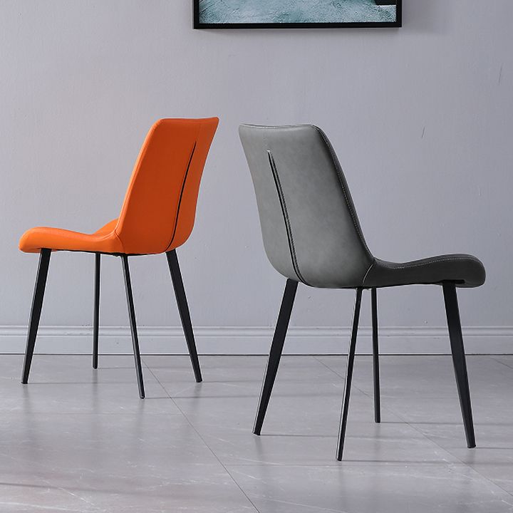 Contemporary Home Leather Side Chair Matte Finish Solid Back Dining Chair