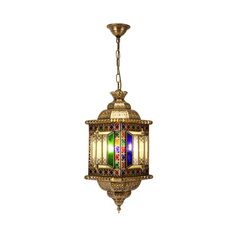 3-Light Ceiling Chandelier Arabian Lantern Metal Suspended Lighting Fixture in Brass for Restaurant