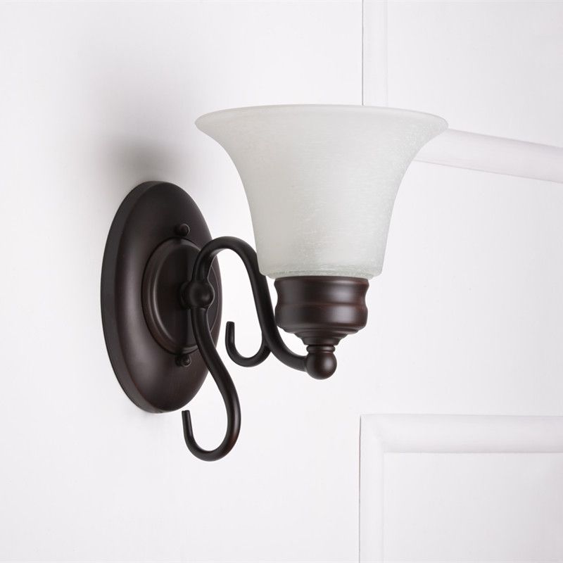 Bell White Glass Sconce Lighting Country Style 1 Light Indoor Wall Mount Lamp Fixture in Black