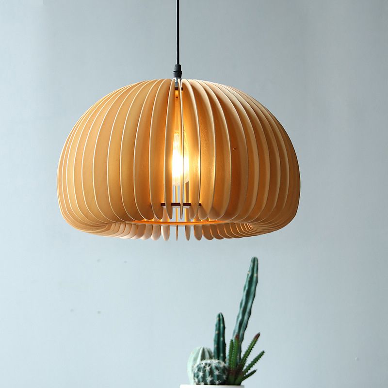 Beige Holzkürbis hängende helle chinesische style 1 leichte Restaurant Decke Anhängerlampe