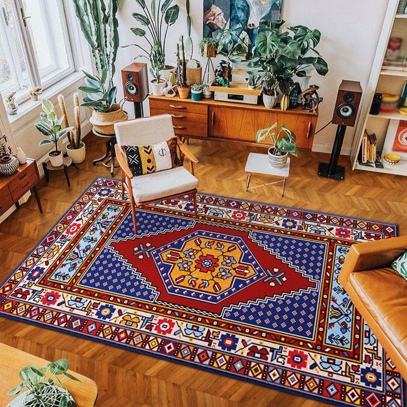 Dark Orange Bohemia Carpet Polyester Graphic Area Carpet Washable Carpet for Sitting Room