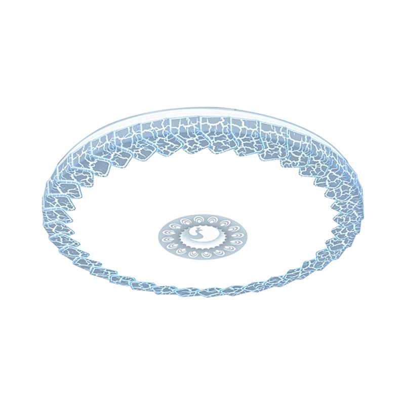 Plafonnier LED minimaliste avec abat-jour en acrylique blanc/bleu/or, plafonnier circulaire craquelé pour chambre à coucher en blanc chaud/blanc, 38,1 cm/48,3 cm de large.