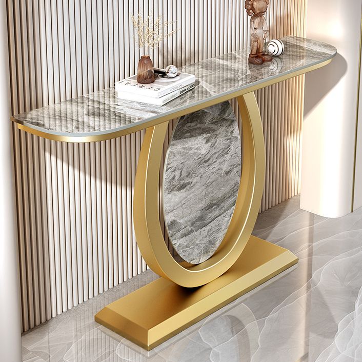 Stone Half Moon Accent Table 1-shelf 31.5" Tall Console Table for Hall