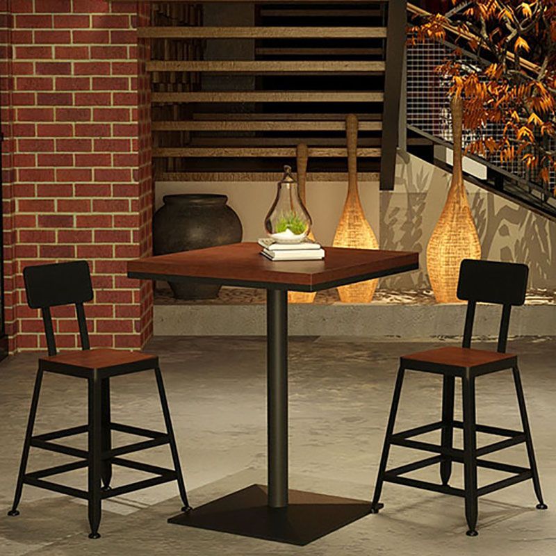 Industrial Wood Top Counter Table Black Metal Base Table for Coffee Shop