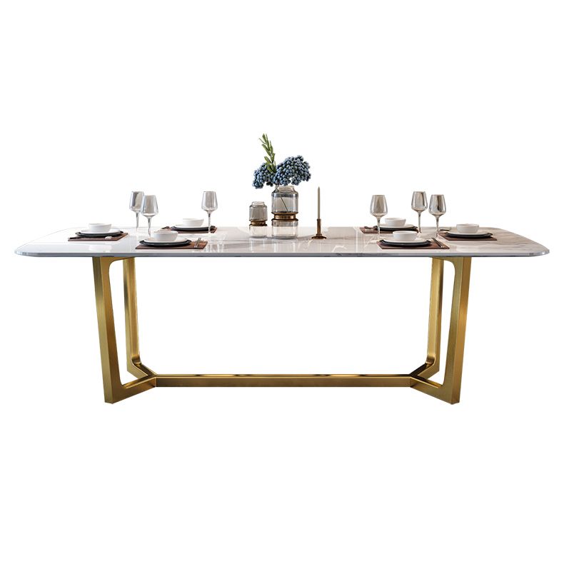 Glam Style Sintered Stone Dining Set with Traditional Height Table and Golds Trestle Base