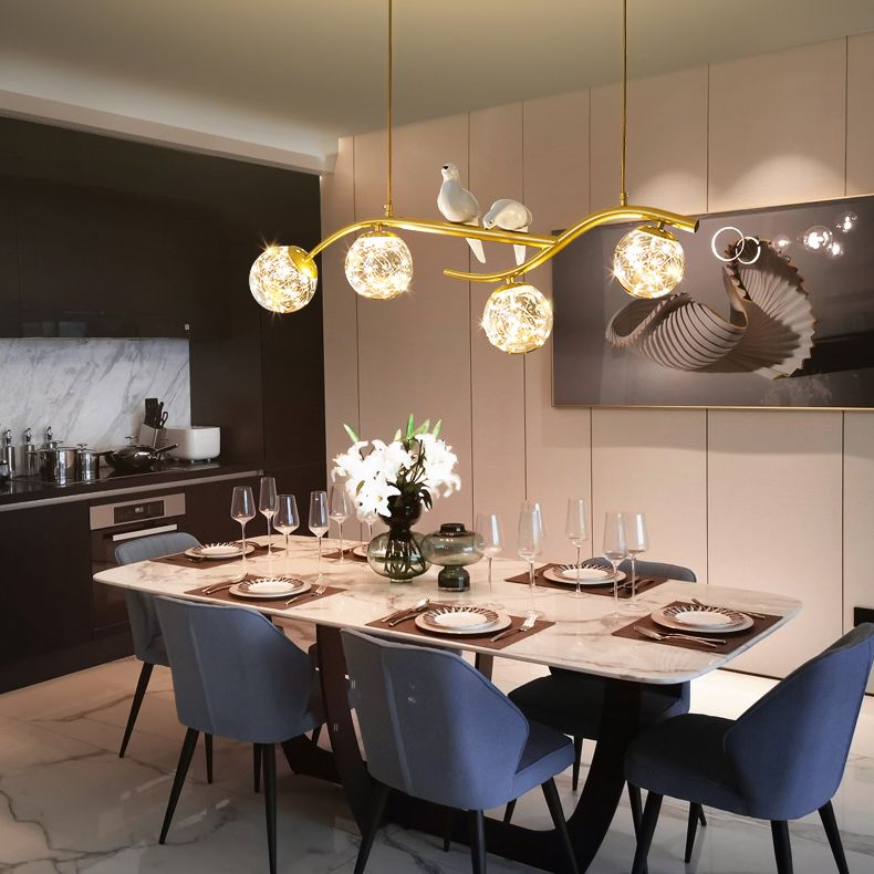 4 Light Sphere Island Light Fixture Contemporary Glass Island Chandelier in Gold