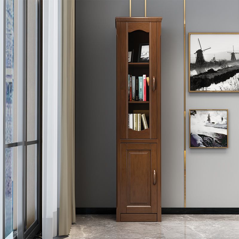 76.8" Tall 2 - Door Accent Cabinet Solid Wood Glass Paned Chest in Brown