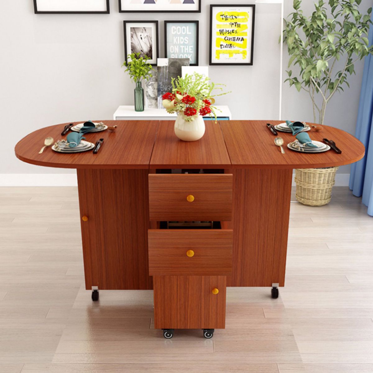 Mesa interior moderna de mediados de siglo de madera, mesa superior de madera fabricada para comedor
