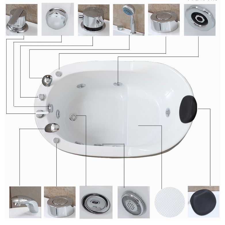 Stand Alone Acrylic Bathtub Modern Oval Left-Hand Drain Bath Tub