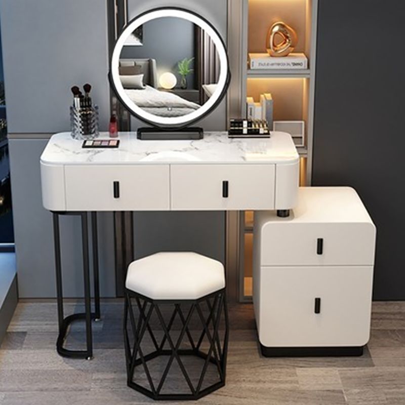 Modern Stone Top Makeup Vanity Desk with Solid Wood Storage Drawers