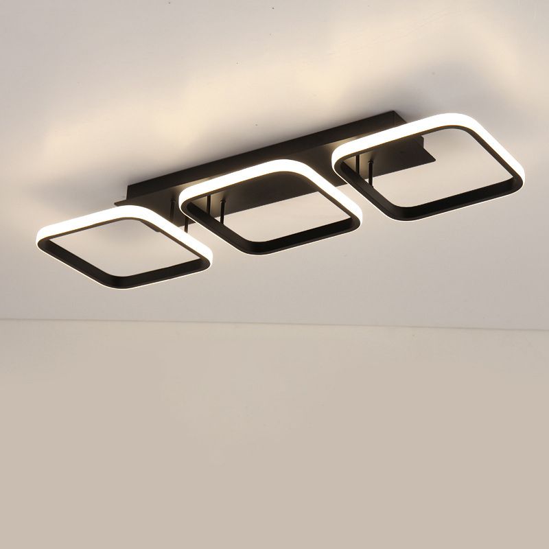 21.5"/31"/41" L Square Semi Flush Lamp Contemporary Acrylic Black/Gold LED Ceiling Mount Fixture in Warm/White Light