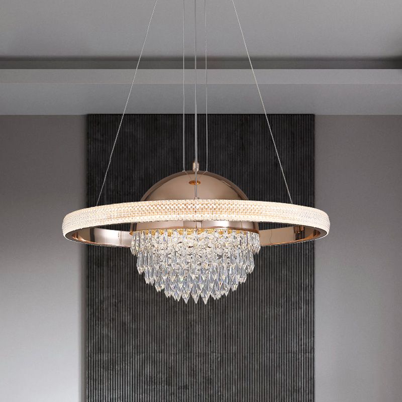 Gold Finish Globe Chandelier Modern Stylish LED Crystal Hanging Light in 3 Color Light