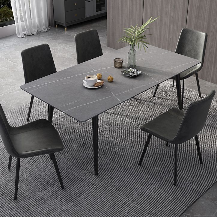 Mesa de comedor de rectángulo industrial de metal mesa de piedra sinterizada con piernas negras