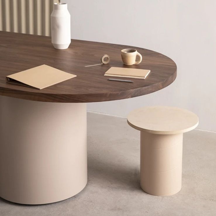 Minimalist Solid Wood Standard Dining Table Oval Kitchen Dining Table with Double Pedestal Base