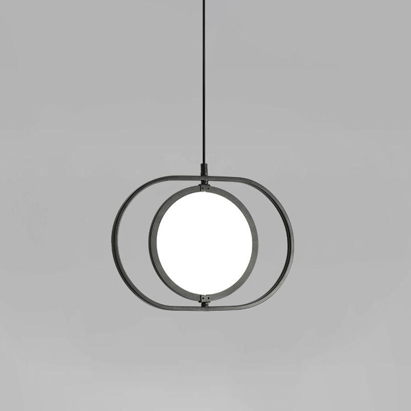 Simple LED Hanging Lamp Metallic Black Vertical/Horizontal Adjustable Disc Pendant Lighting with Capsule Frame