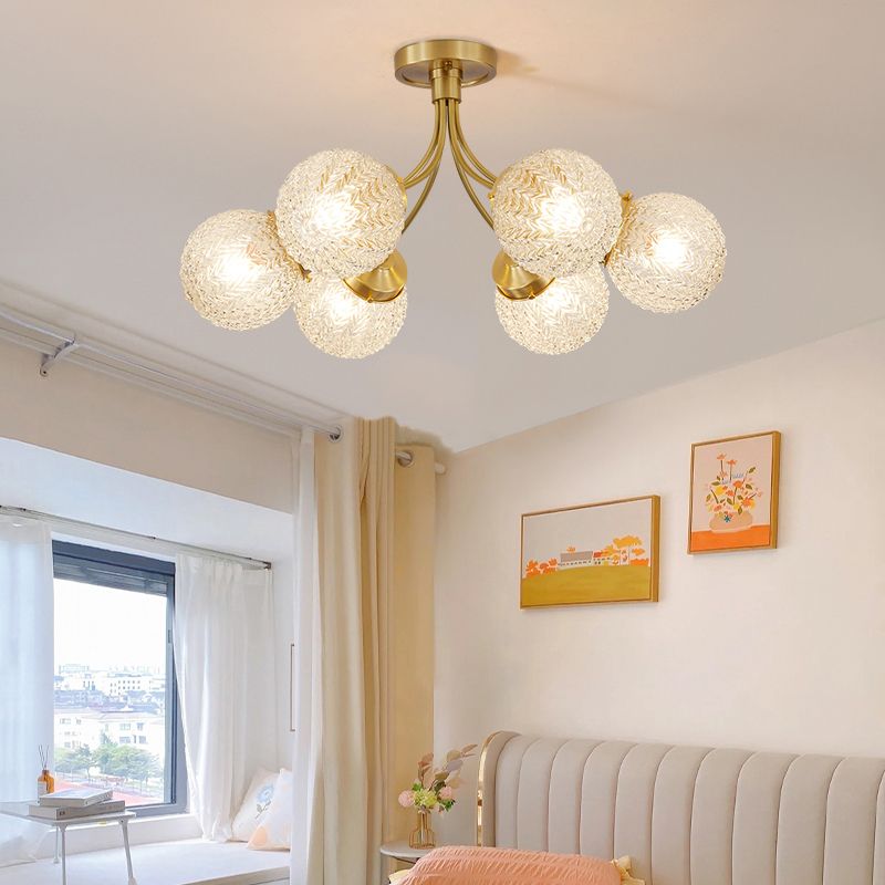 Ball Shape Glass Flush Mount Light Modern Style Multi Lights Ceiling Mount Light in Gold