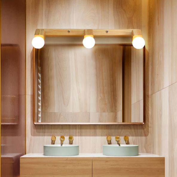 Modern Minimalist Style Cubic Vanity Wall Light Fixtures Wood Vanity Mirror Lights for Bathroom