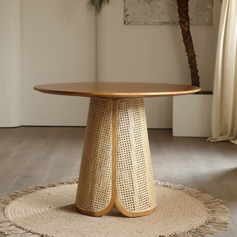 Contemporary Solid Wood Top Pedestal Dining Table Set for Home