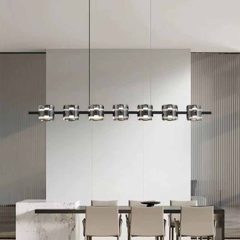Black Hanging Light Contemporary Island Lighting with Glass Shade for Kitchen
