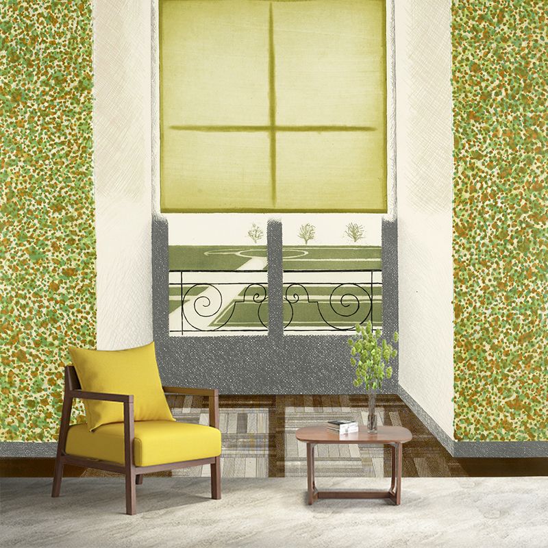 Yellow-Green Window Painting Mural Decal Washable Artistic Corridor Wall Decoration