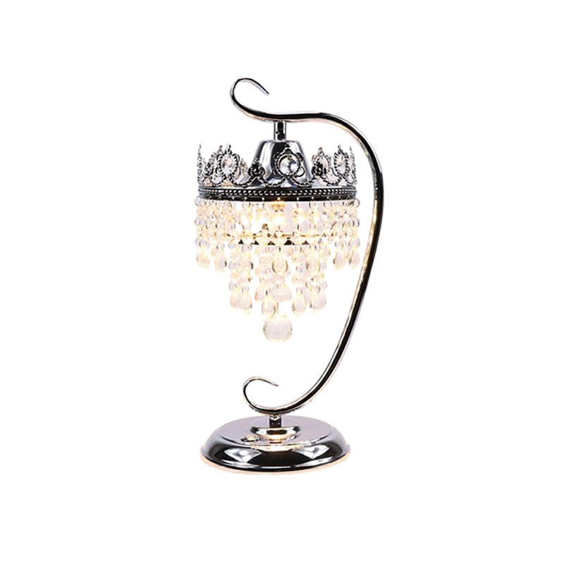 Lampada da comodino con scorrimento cromato Lampada da tavolo a LED da comodino in metallo retrò con drappo di cristallo