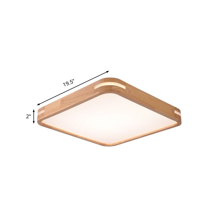 Plafonnier carré moderniste en bois beige, lampe LED à encastrer en blanc/lumière chaude/naturelle, 12"/16"/19,5"/23,5" de large