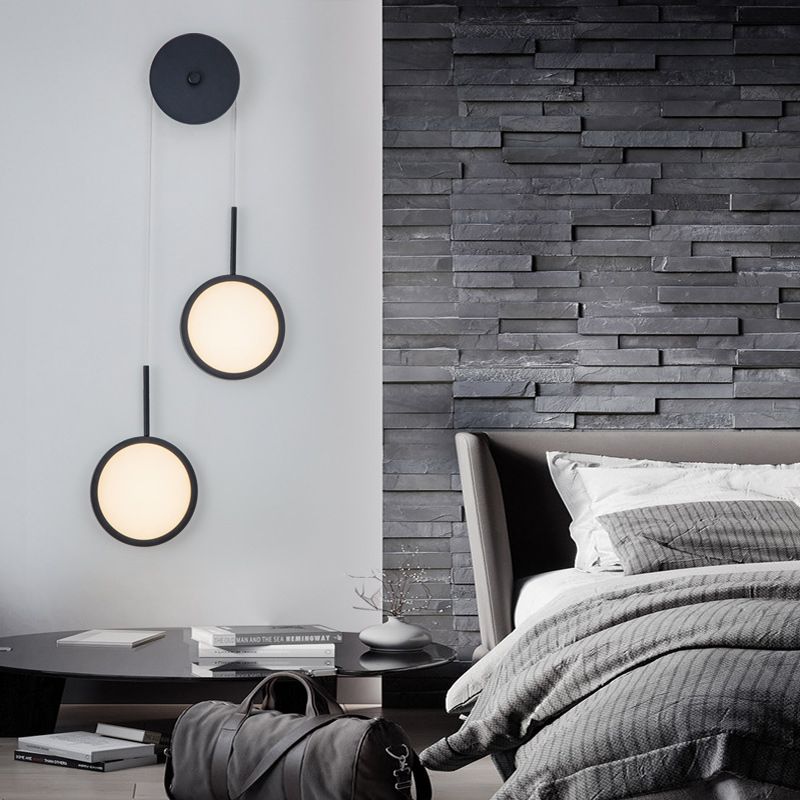 Circular Mirror Wall Hanging Light Creative Nordic Metal 2-Light LED Bedroom Wall Lamp