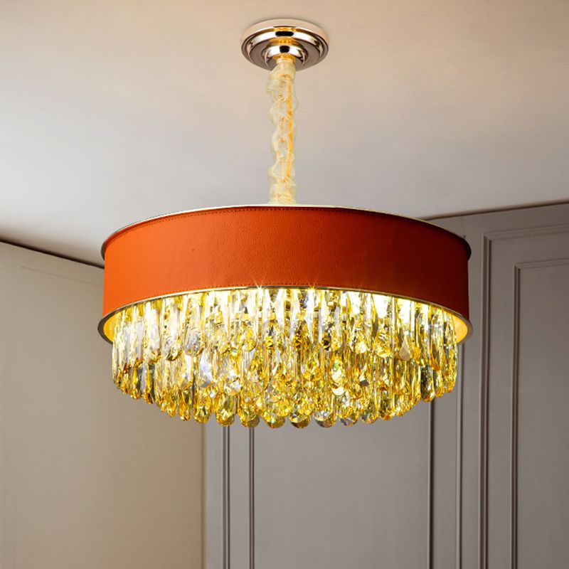 Trommelvorm kristalblok kroonluchter verlichting modernisme 9-licht zwart/rood/blauw lederenkleding plafond hang armatuur