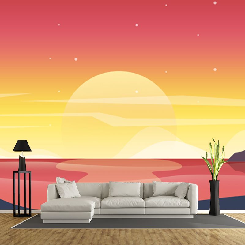 Moisture Resistant Moon Night Mural Decal Modern Non-Woven Wall Covering, Custom Made