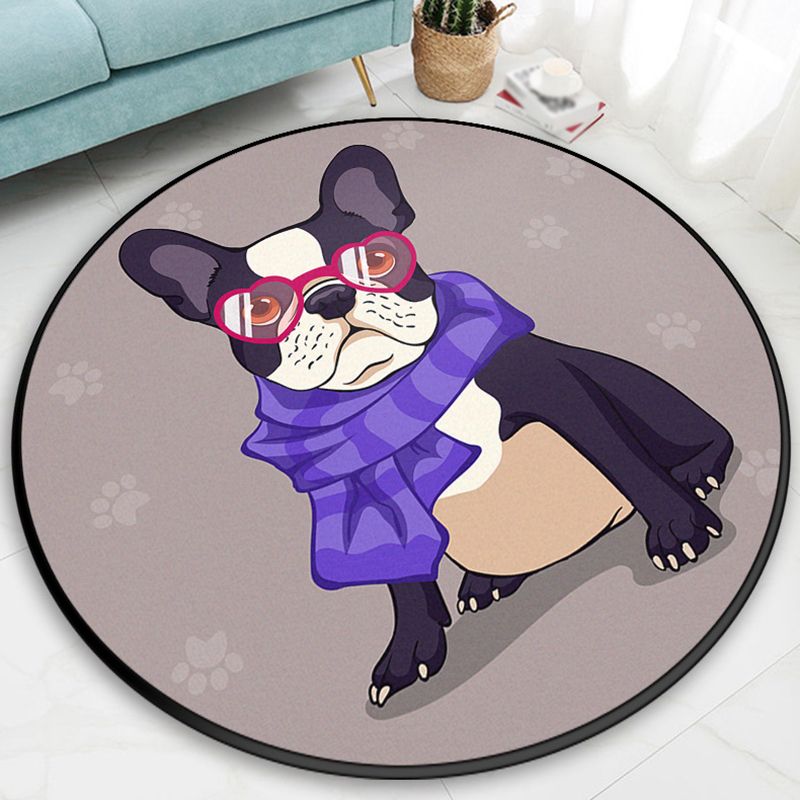 Creative Modern Round Rug Lovely Animal Pattern Carpet Friendly Washable Carpet for Living Room