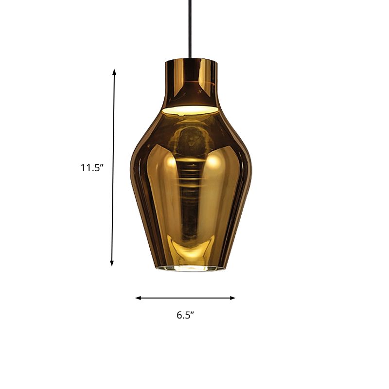 Urn Living Room Pendant Lamp Gold/Smoke Glass 1 Light 6.5"/8.5" Wide Modern Led Hanging Light in White/Warm Light