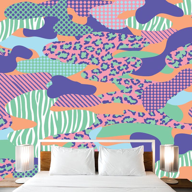 Bohemian Abstract Pattern Wall Murals Purple-Green Geometric Wall Covering for Accent Wall